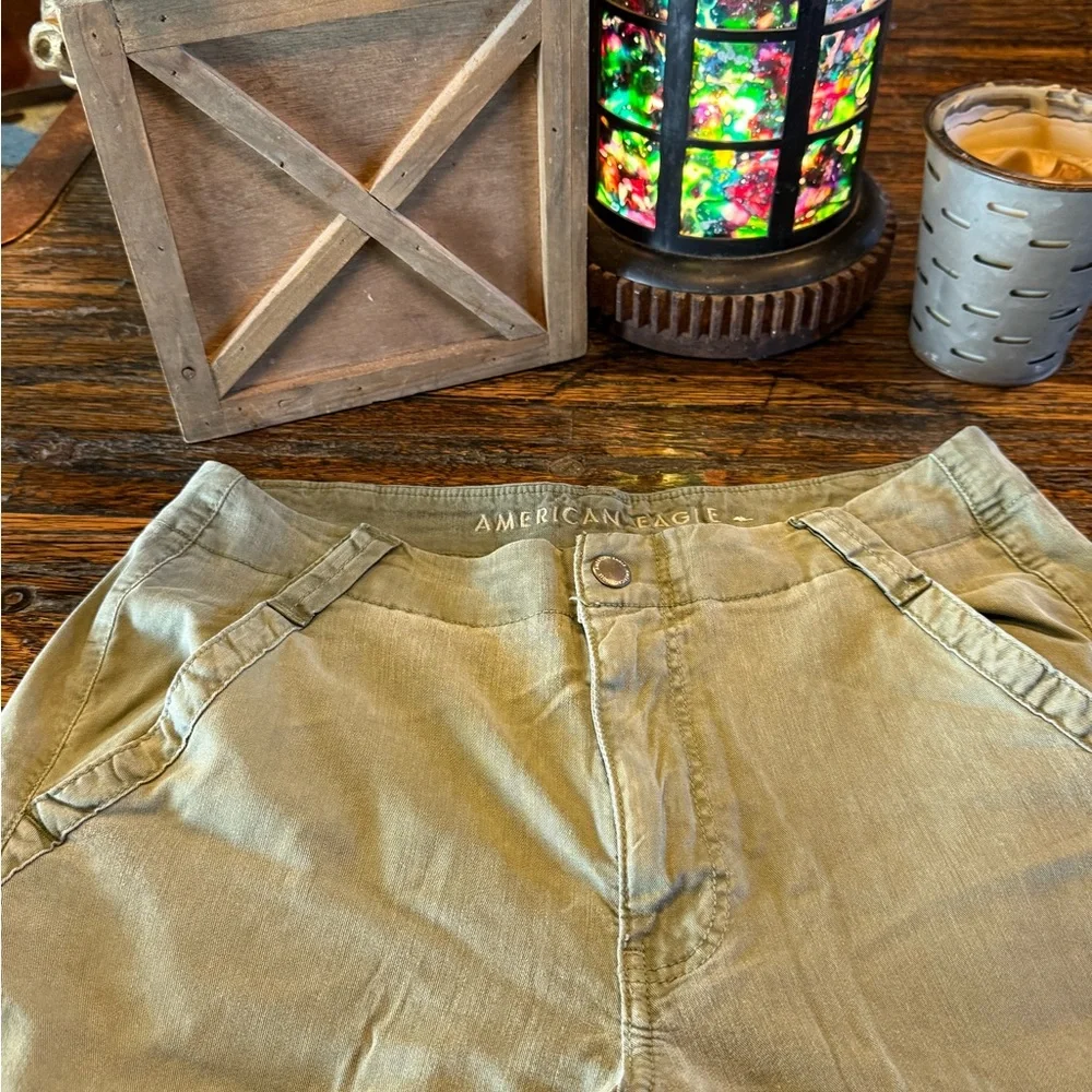 American Eagle AE Green Cargo Wide Leg Pants Stretch 6 - Picture 3 of 16